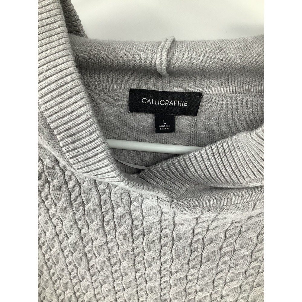 Calligraphie Womens Gray Cable Knit Pullover Hoodie Sweater Size L Large